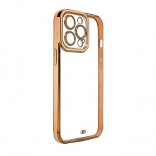 Capa Fashion Para Iphone 13 Pro Max Com Moldura Dourada De Gel Dourado
